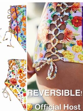HP! 🥳 Agua Bendita Hope Reversible Floral High Waisted Bikini Bottom Size Small